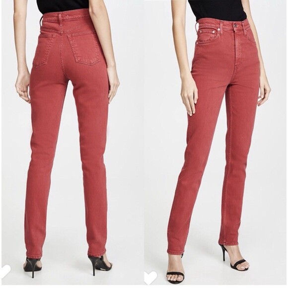 Helmut Lang Red High Waisted Femme Hi Spikes Jeans Red 27 26” Womens - Picture 1 of 10